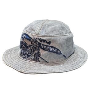 NWT Auth Burberry Denim Logo Bucket Hat Size L Unisex